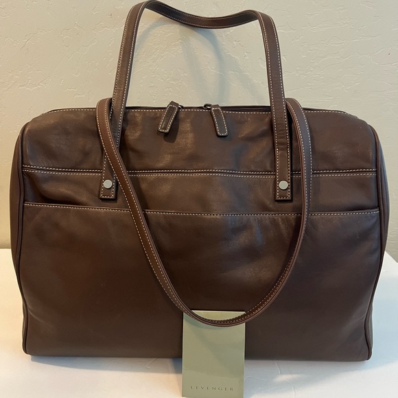 Levenger Dark Brown Leather Duffel Bag - Picture 2 of 15